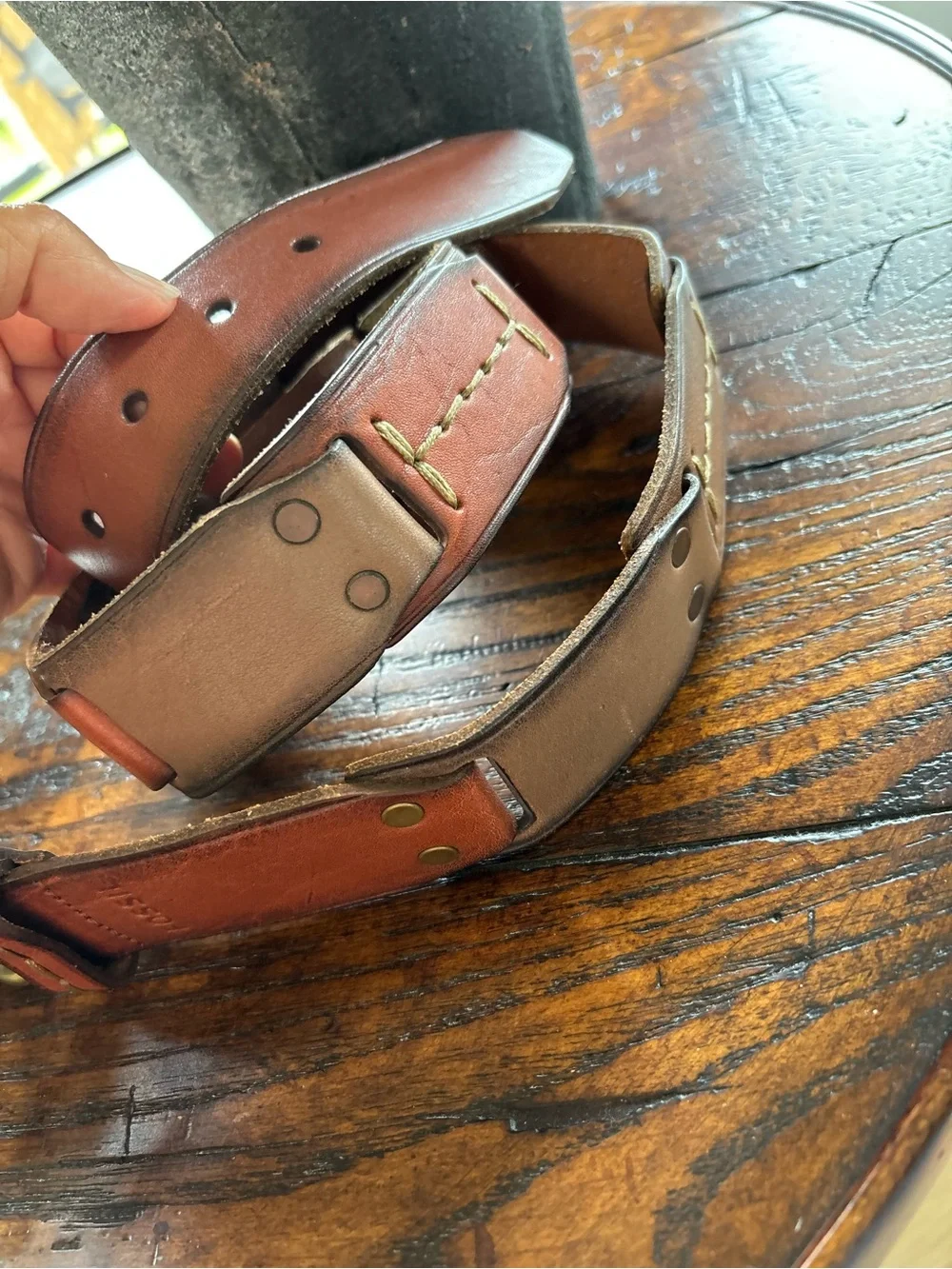 Fossil Patchwork Genuine Leather Belt Multicolored Brass Buckle Unique Cowboy M